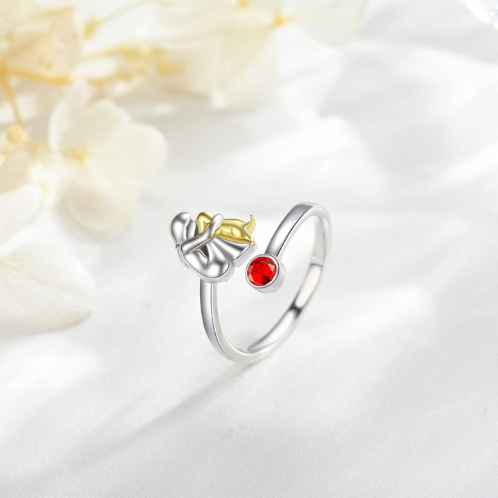 Sterling Silver Dog &amp; Girl Ring – Adjustable and Symbolic