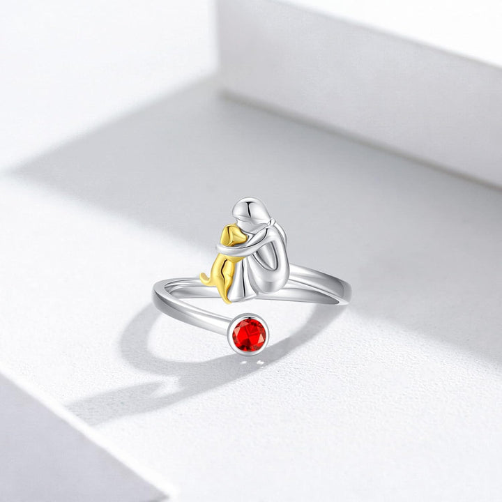 Sterling Silver Dog &amp; Girl Ring – Adjustable and Symbolic