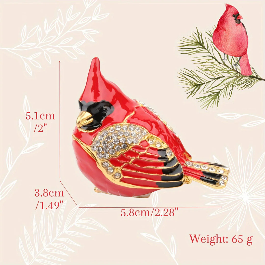Handcrafted Cardinal Bird Enamel Jewelry Box