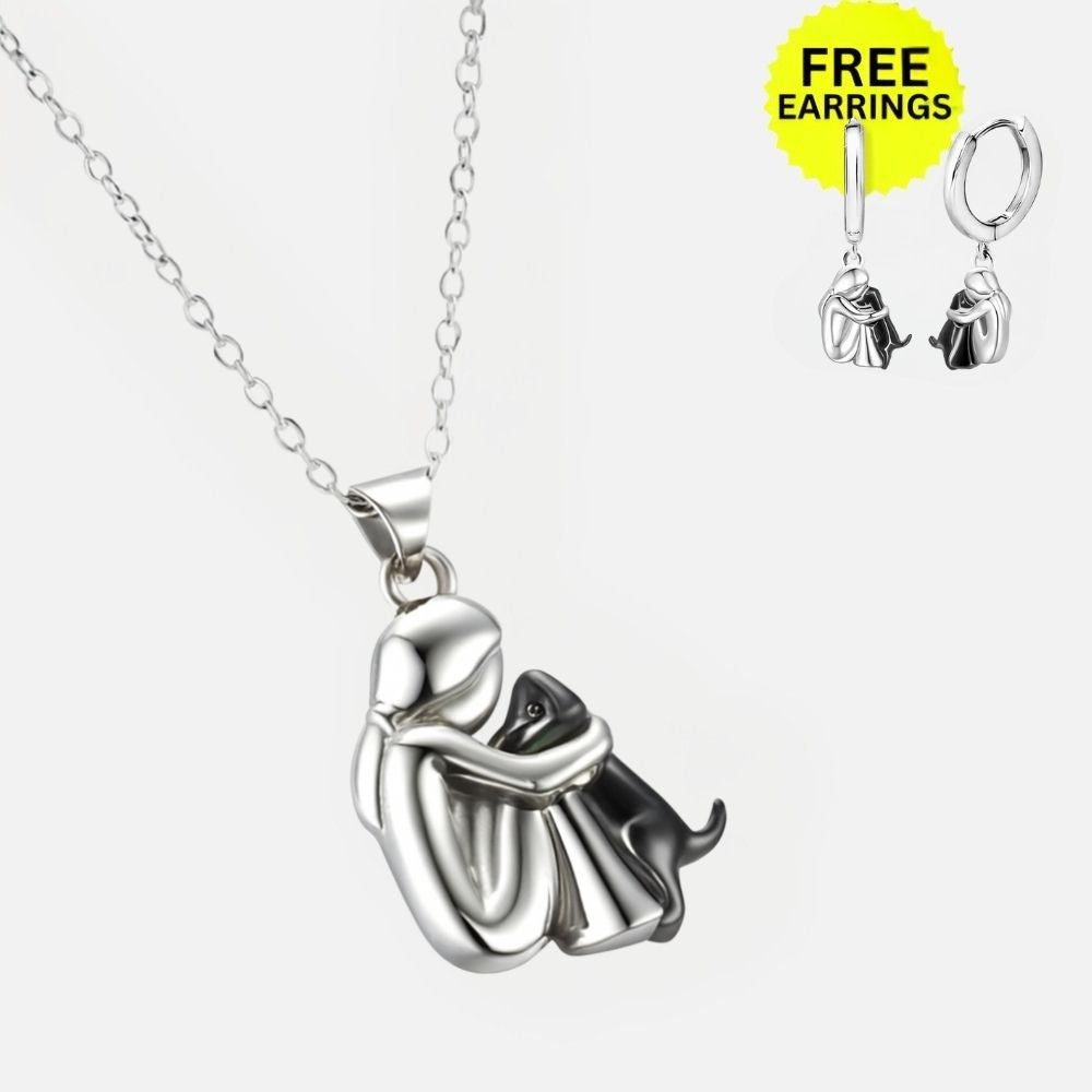 Dog Hug Pendant Necklace with Bonus Earrings – Limited Time Offer