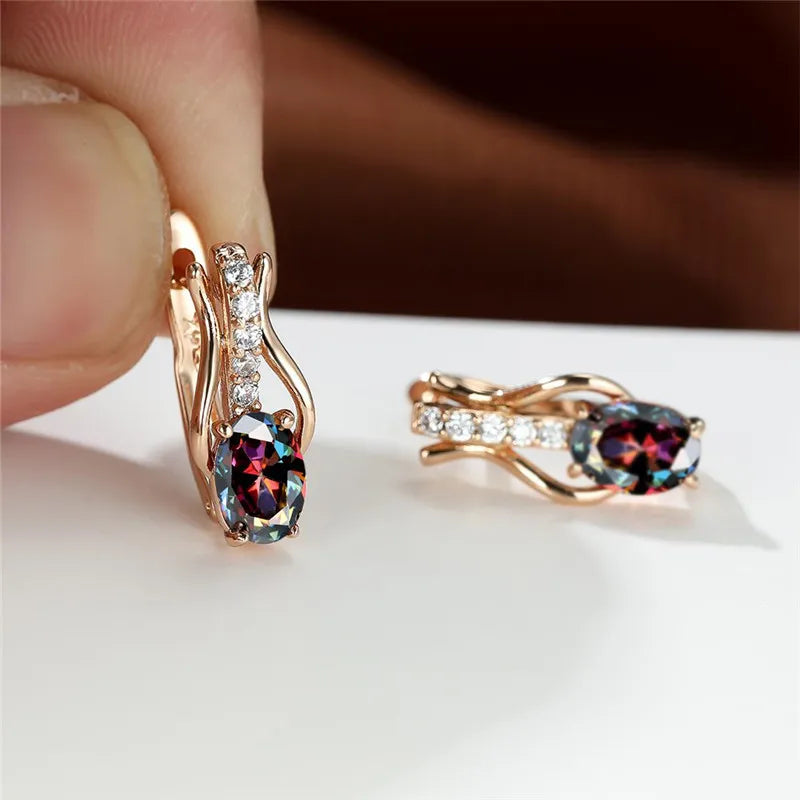 Crystal Oval Hoop Birthstone Earrings
