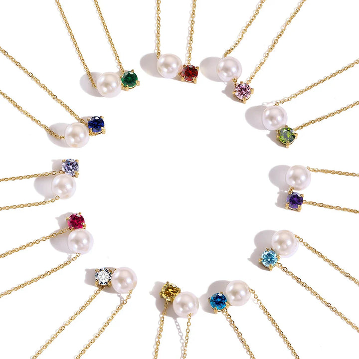 Pearl &amp; Zircon Birthstone Pendant Necklace