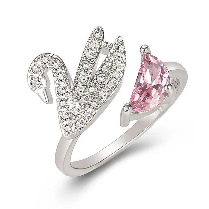 Swan Crystal Ring - Adjustable Rose Gold
