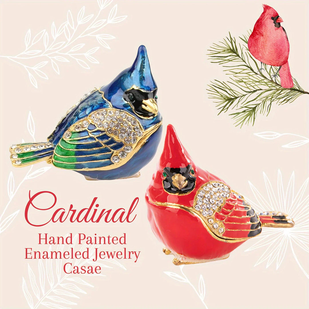 Handcrafted Cardinal Bird Enamel Jewelry Box