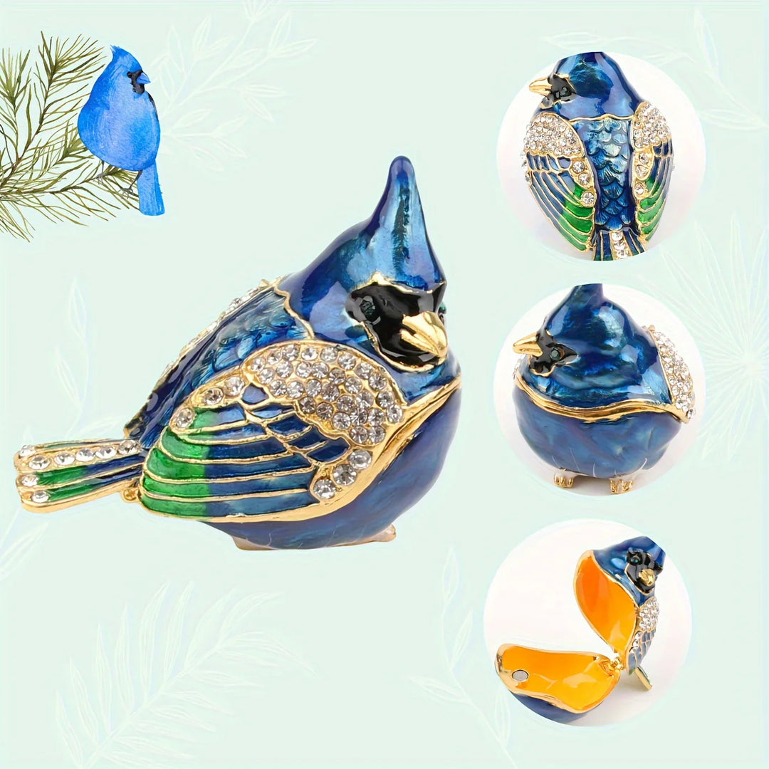 Handcrafted Cardinal Bird Enamel Jewelry Box