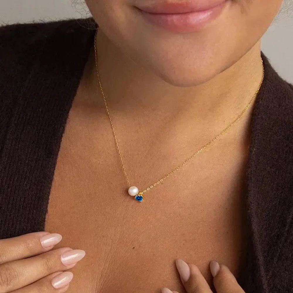 Pearl &amp; Zircon Birthstone Pendant Necklace