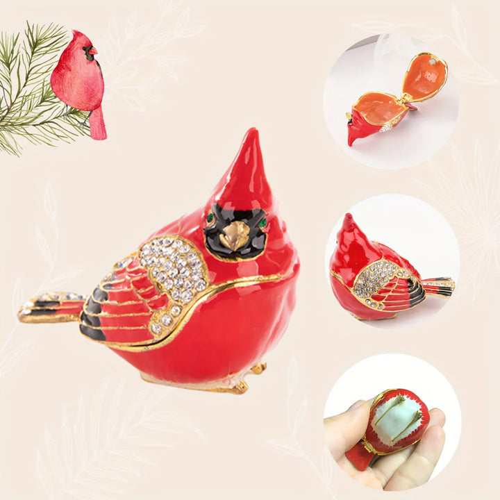 Handcrafted Cardinal Bird Enamel Jewelry Box