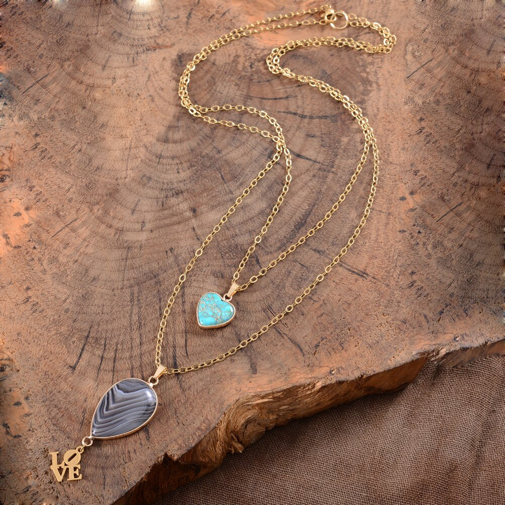 Agate &amp; Jasper Love Pendant Necklace