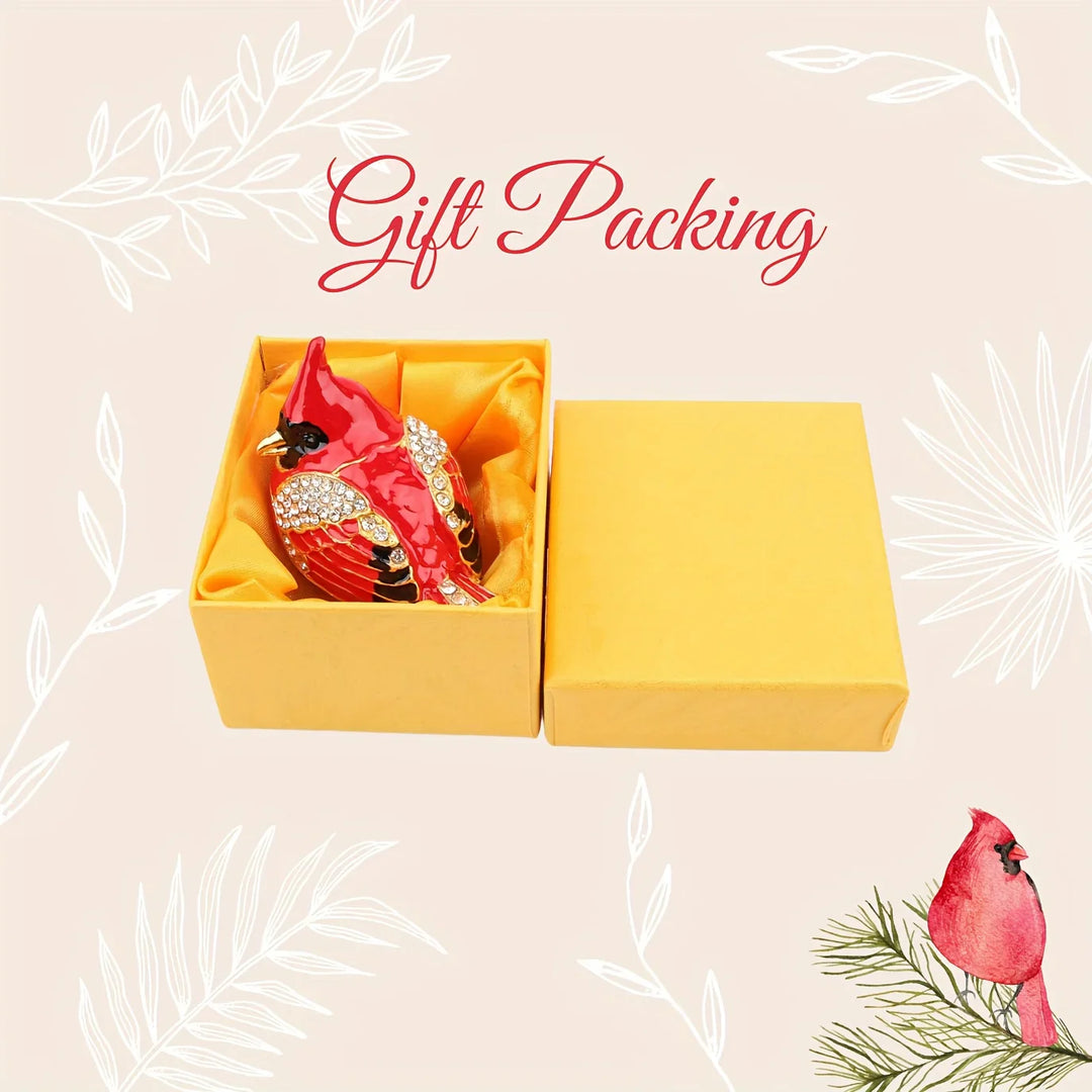 Handcrafted Cardinal Bird Enamel Jewelry Box