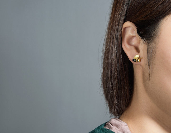 Dripping Honey &amp; Bee Earrings with Zirconia