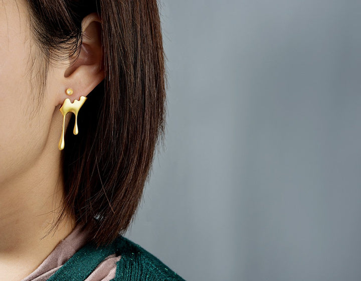 Dripping Honey &amp; Bee Earrings with Zirconia