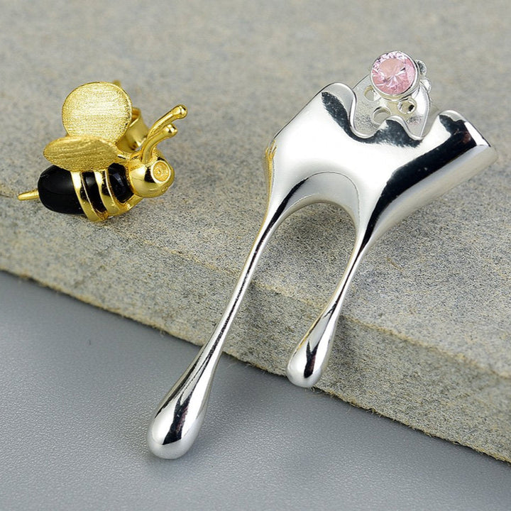 Dripping Honey &amp; Bee Earrings with Zirconia