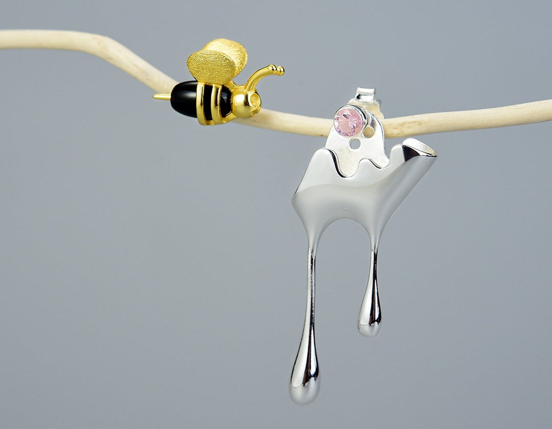 Dripping Honey &amp; Bee Earrings with Zirconia