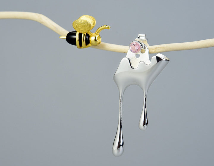 Dripping Honey &amp; Bee Earrings with Zirconia