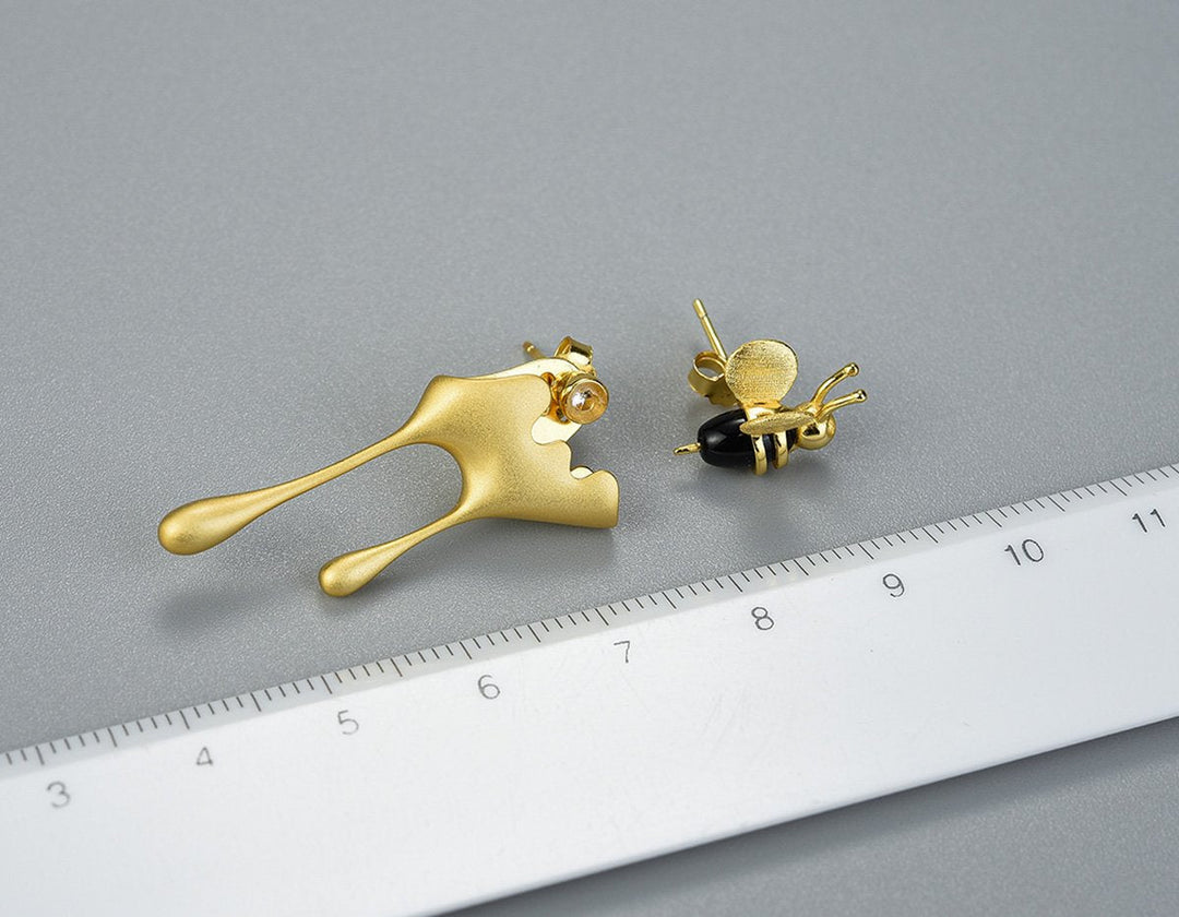 Dripping Honey &amp; Bee Earrings with Zirconia
