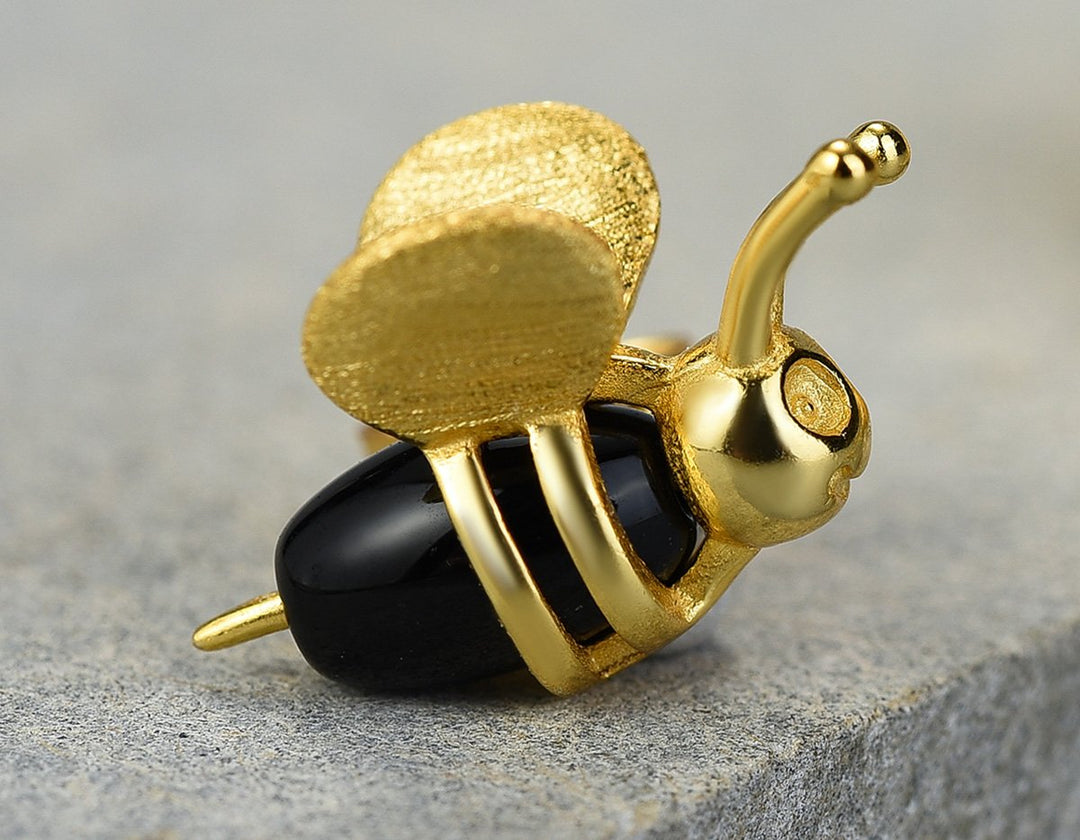 Dripping Honey &amp; Bee Earrings with Zirconia