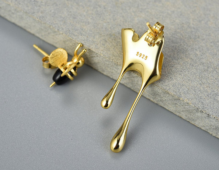 Dripping Honey &amp; Bee Earrings with Zirconia