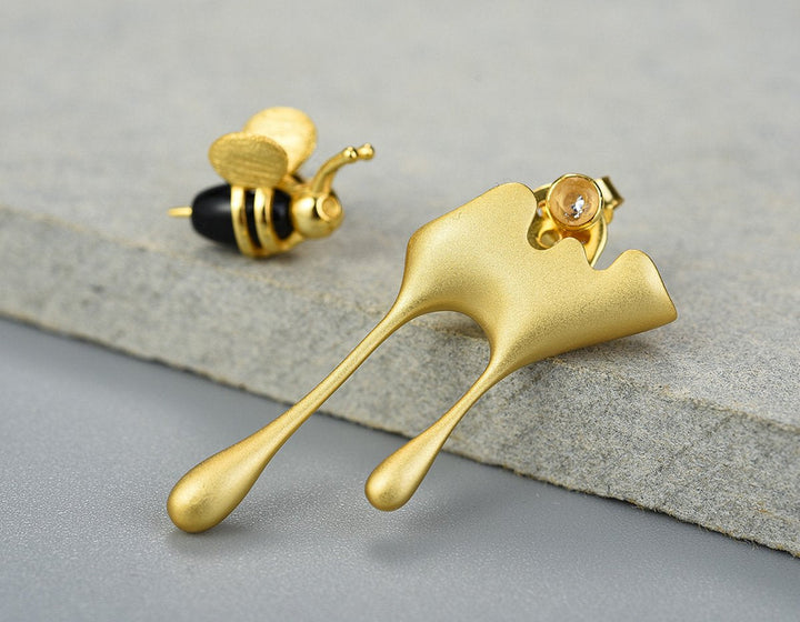 Dripping Honey &amp; Bee Earrings with Zirconia