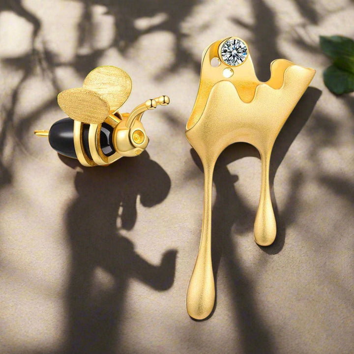 Dripping Honey &amp; Bee Earrings with Zirconia