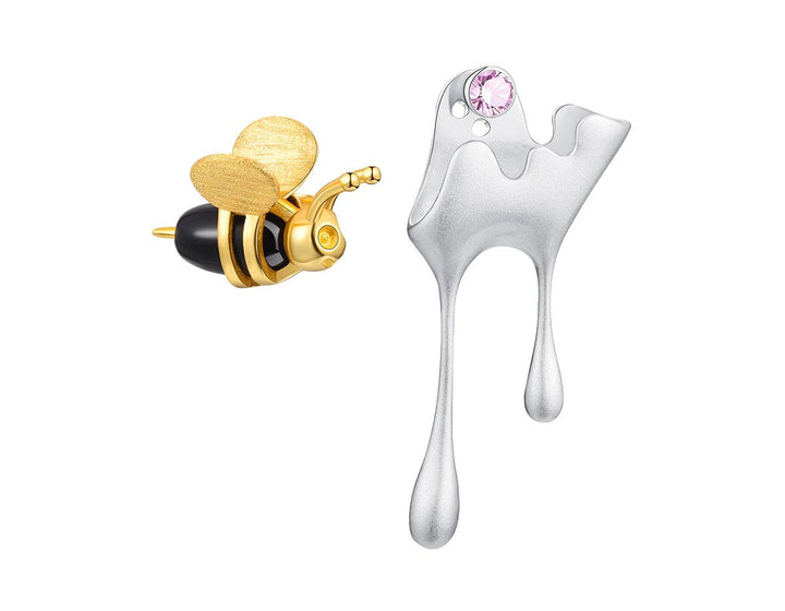 Dripping Honey &amp; Bee Earrings with Zirconia