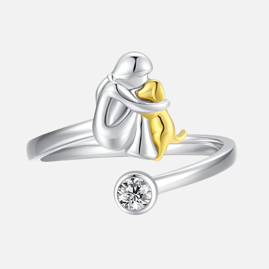 925 Sterling Silver Dog Ring wit Zirconia – Adjustable &amp; Handmade