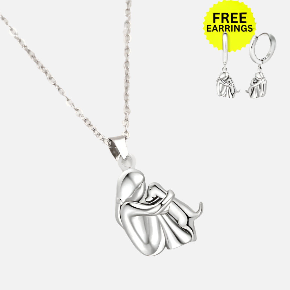 Dog Hug Pendant Necklace with Bonus Earrings – Limited Time Offer